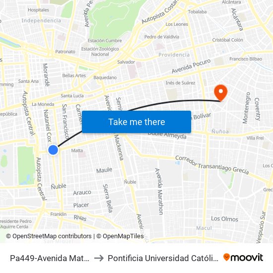 Pa449-Avenida Matta / Esq. Nataniel Cox to Pontificia Universidad Católica De Chile (Campus Oriente) map