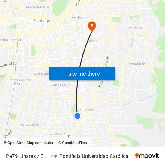 Pe79-Linares / Esq. Punta Arenas to Pontificia Universidad Católica De Chile (Campus Oriente) map