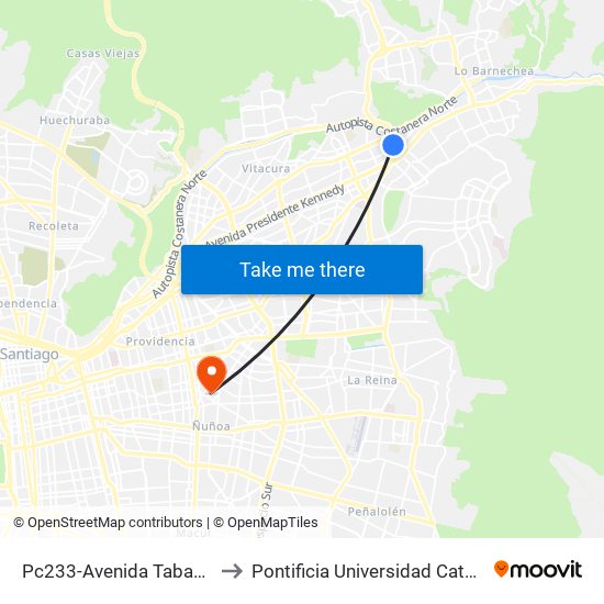 Pc233-Avenida Tabancura / Esq. Las Hualtatas to Pontificia Universidad Católica De Chile (Campus Oriente) map