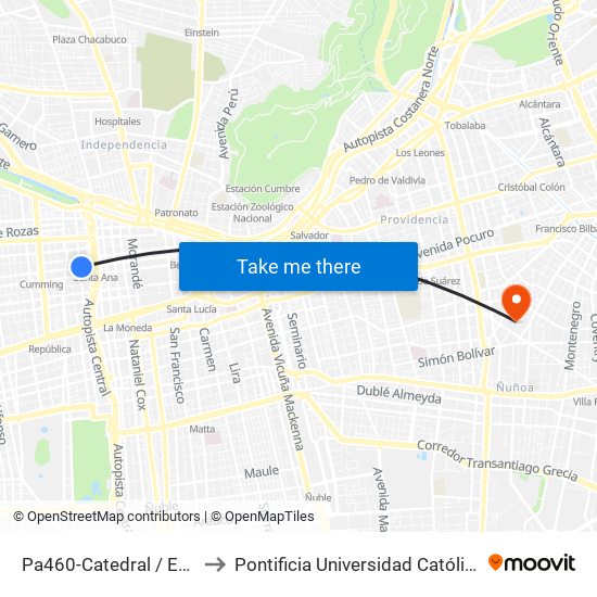 Pa460-Catedral / Esq. Almirante Barroso to Pontificia Universidad Católica De Chile (Campus Oriente) map