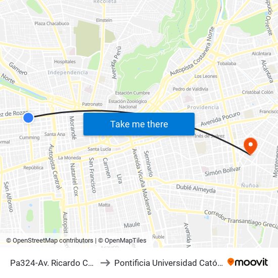 Pa324-Av. Ricardo Cumming / Esq. San Pablo to Pontificia Universidad Católica De Chile (Campus Oriente) map