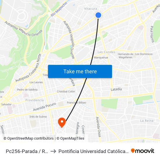 Pc256-Parada / Rotonda Irene Frei to Pontificia Universidad Católica De Chile (Campus Oriente) map