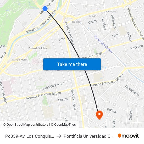 Pc339-Av. Los Conquistadores / Esq. Avenida El Cerro to Pontificia Universidad Católica De Chile (Campus Oriente) map