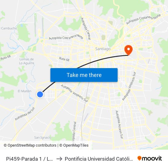 Pi459-Parada 1 / Liceo Nacional Maipú to Pontificia Universidad Católica De Chile (Campus Oriente) map