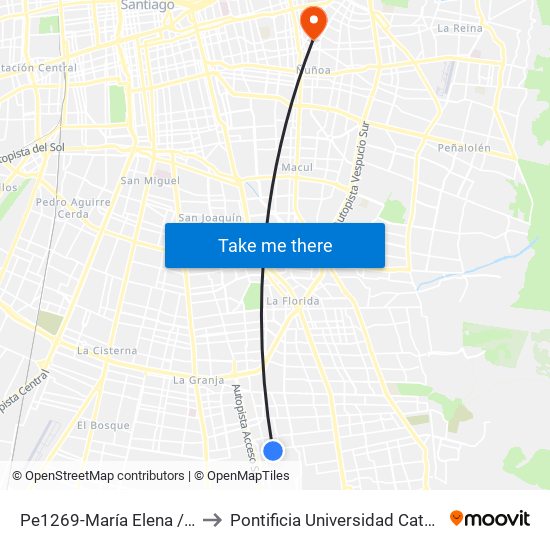 Pe1269-María Elena / Esq. Sta. T. De Los Andes to Pontificia Universidad Católica De Chile (Campus Oriente) map