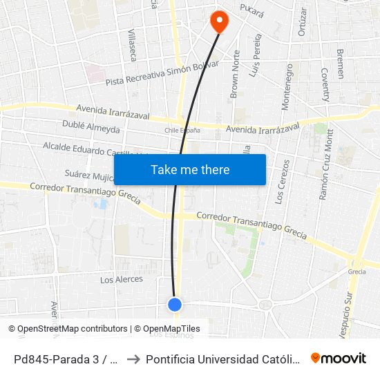 Pd845-Parada 3 / Colegio San Marcos to Pontificia Universidad Católica De Chile (Campus Oriente) map