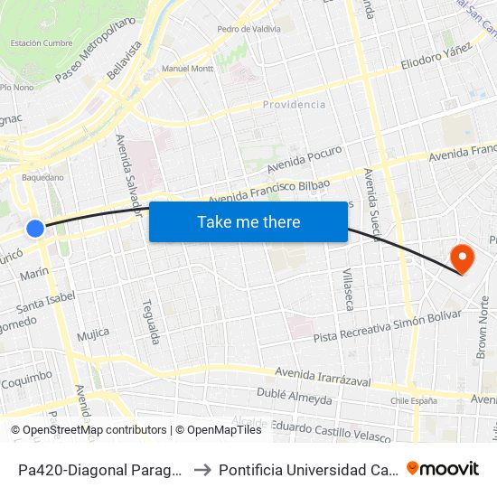 Pa420-Diagonal Paraguay / Esq. Av.Vicuña Mackenna to Pontificia Universidad Católica De Chile (Campus Oriente) map
