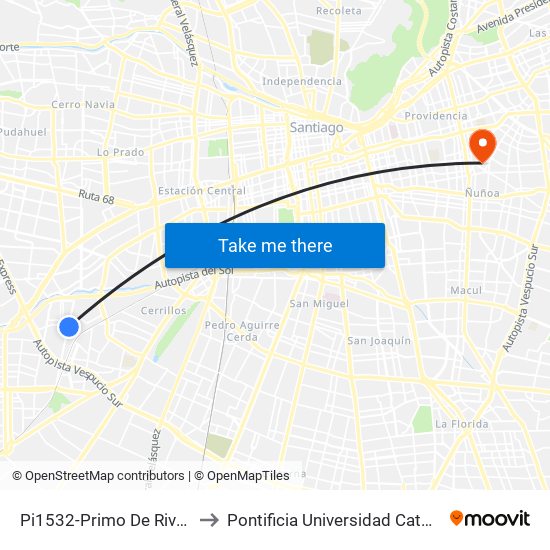 Pi1532-Primo De Rivera / Esq. Avenida Lumen to Pontificia Universidad Católica De Chile (Campus Oriente) map