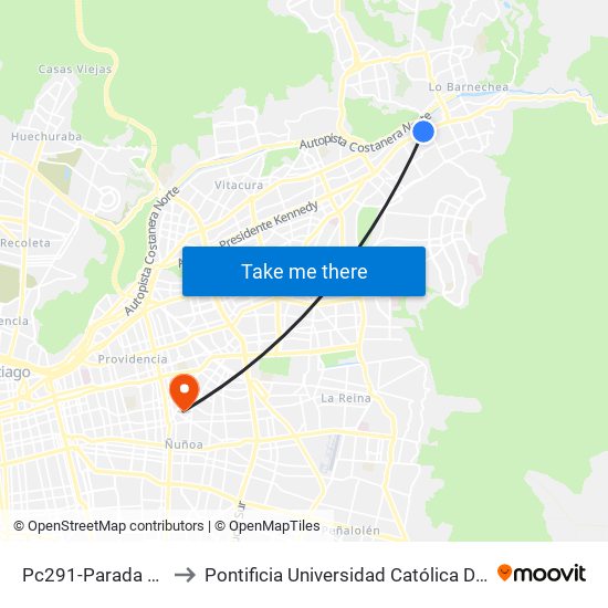 Pc291-Parada 4 / Cantagallo to Pontificia Universidad Católica De Chile (Campus Oriente) map