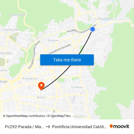 Pc292-Parada / Mayflower - Dunalastair to Pontificia Universidad Católica De Chile (Campus Oriente) map