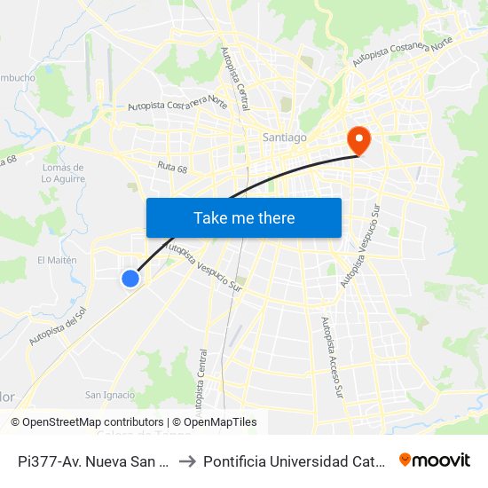 Pi377-Av. Nueva San Martín / Esq. Carlomagno to Pontificia Universidad Católica De Chile (Campus Oriente) map