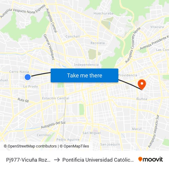 Pj977-Vicuña Rozas / Esq. Neptuno to Pontificia Universidad Católica De Chile (Campus Oriente) map