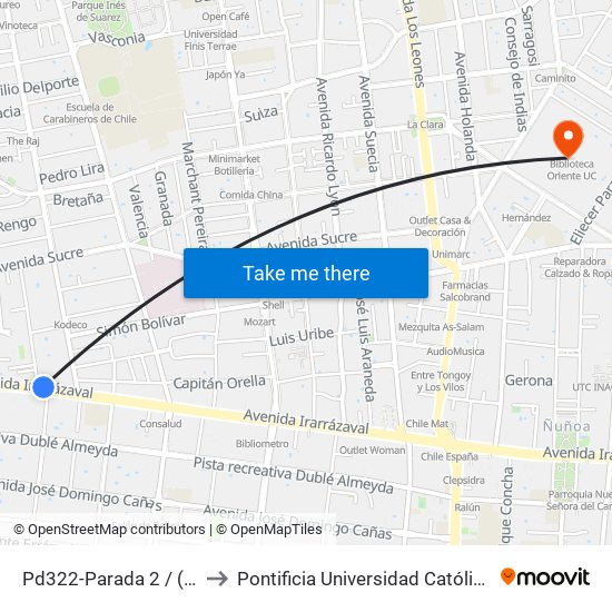 Pd322-Parada 2 / (M) Mons. Eyzaguirre to Pontificia Universidad Católica De Chile (Campus Oriente) map