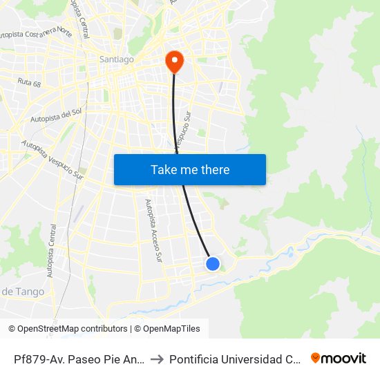 Pf879-Av. Paseo Pie Andino / Esq. Av. Eduardo Cordero to Pontificia Universidad Católica De Chile (Campus Oriente) map