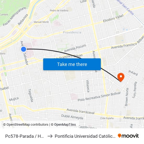 Pc578-Parada / Hospital Del Salvador to Pontificia Universidad Católica De Chile (Campus Oriente) map