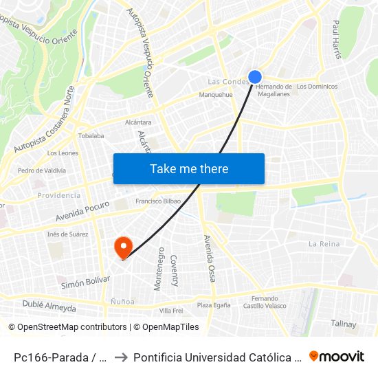 Pc166-Parada / Estadio Italiano to Pontificia Universidad Católica De Chile (Campus Oriente) map