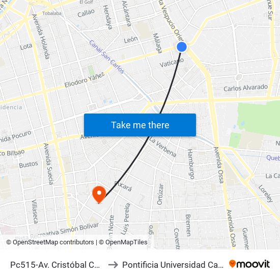 Pc515-Av. Cristóbal Colón / Esq. Av. A. Vespucio-Sur to Pontificia Universidad Católica De Chile (Campus Oriente) map