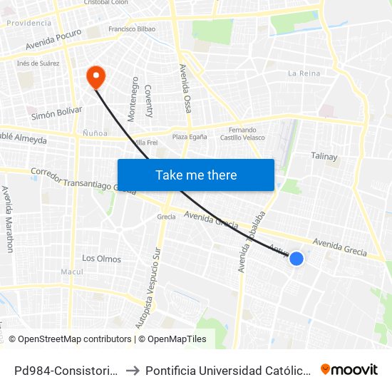 Pd984-Consistorial / Esq. Antupirén to Pontificia Universidad Católica De Chile (Campus Oriente) map