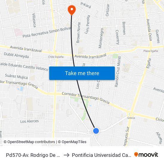 Pd570-Av. Rodrigo De Araya / Esq. Jorge Monkeberg to Pontificia Universidad Católica De Chile (Campus Oriente) map