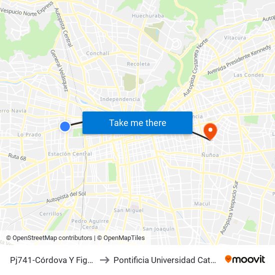 Pj741-Córdova Y Figueroa / Esq. Av.San Pablo to Pontificia Universidad Católica De Chile (Campus Oriente) map