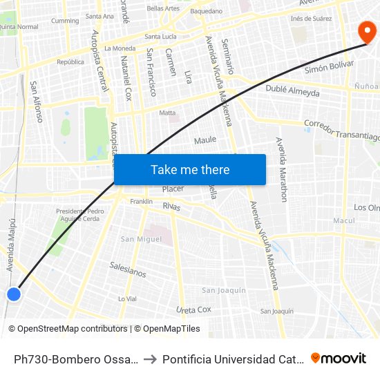 Ph730-Bombero Ossandón / Esq. Paseo Grohnert to Pontificia Universidad Católica De Chile (Campus Oriente) map