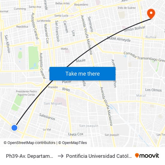 Ph39-Av. Departamental / Esq. Club Hípico to Pontificia Universidad Católica De Chile (Campus Oriente) map