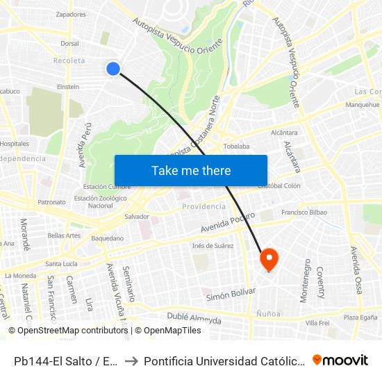 Pb144-El Salto / Esq. Víctor Cuccuini to Pontificia Universidad Católica De Chile (Campus Oriente) map