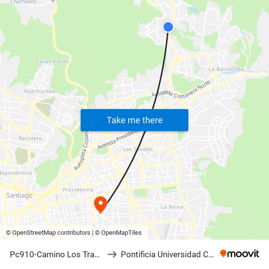 Pc910-Camino Los Trapenses / Esq. Golf De Manquehue to Pontificia Universidad Católica De Chile (Campus Oriente) map