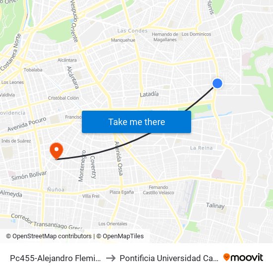 Pc455-Alejandro Fleming / Esq. Av. Padre A. Hurtado to Pontificia Universidad Católica De Chile (Campus Oriente) map