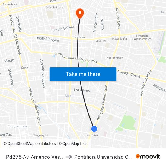 Pd275-Av. Américo Vespucio / Esq. Pque. Vespucio-Sur to Pontificia Universidad Católica De Chile (Campus Oriente) map