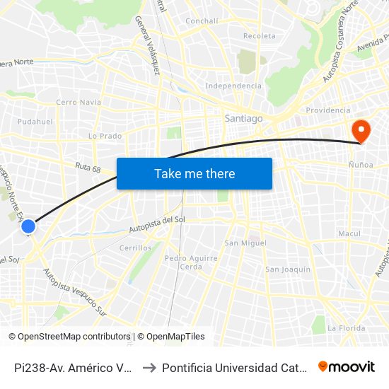 Pi238-Av. Américo Vespucio / Esq. Santa Elena to Pontificia Universidad Católica De Chile (Campus Oriente) map