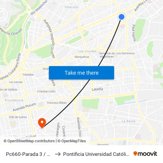 Pc660-Parada 3 / Mall Alto Las Condes to Pontificia Universidad Católica De Chile (Campus Oriente) map