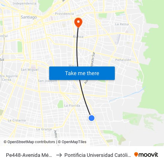 Pe448-Avenida México / Esq. Santa Julia to Pontificia Universidad Católica De Chile (Campus Oriente) map