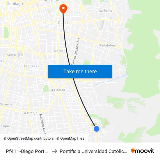 Pf411-Diego Portales / Esq. Malvilla to Pontificia Universidad Católica De Chile (Campus Oriente) map