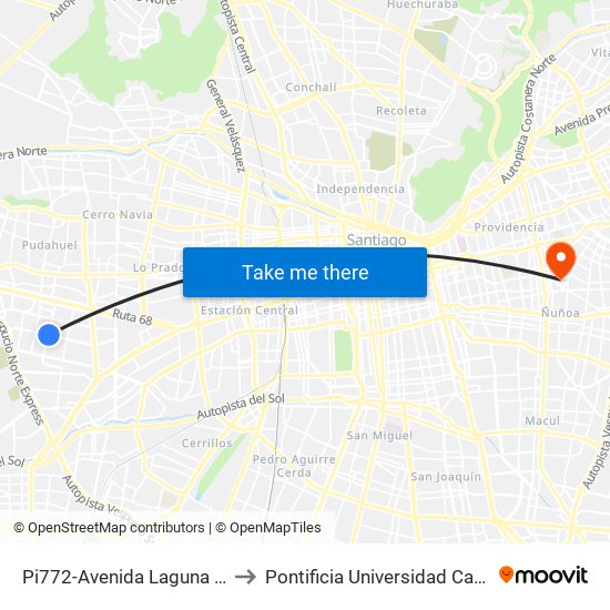 Pi772-Avenida Laguna Sur / Esq. Avenida La Estrella to Pontificia Universidad Católica De Chile (Campus Oriente) map