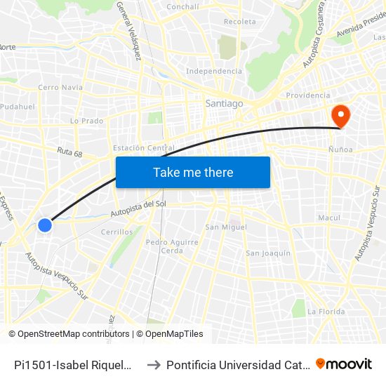 Pi1501-Isabel Riquelme Sur / Esq. Las Golondrinas to Pontificia Universidad Católica De Chile (Campus Oriente) map