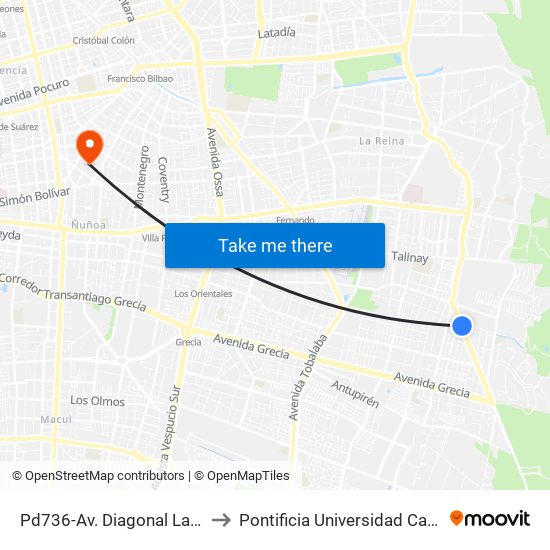 Pd736-Av. Diagonal Las Torres / Esq. Las Vertientes to Pontificia Universidad Católica De Chile (Campus Oriente) map