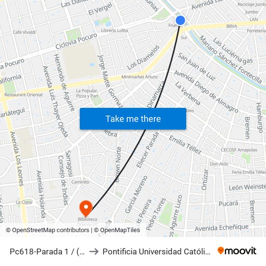 Pc618-Parada 1 / (M) Francisco Bilbao to Pontificia Universidad Católica De Chile (Campus Oriente) map