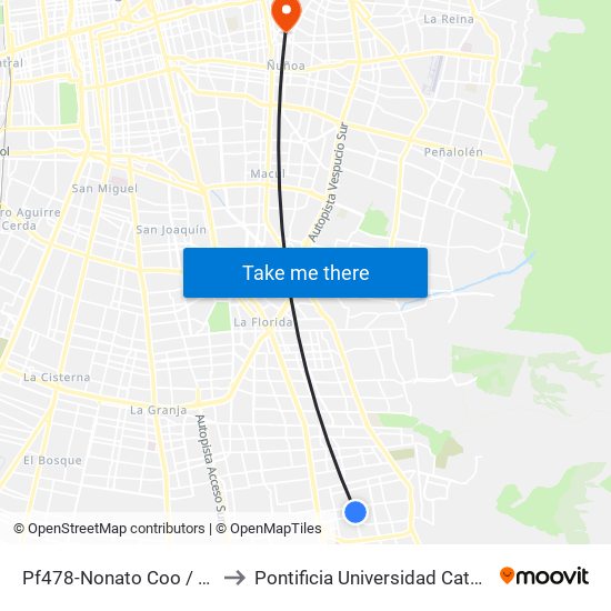 Pf478-Nonato Coo / Esq. Portezuelo De Colina to Pontificia Universidad Católica De Chile (Campus Oriente) map