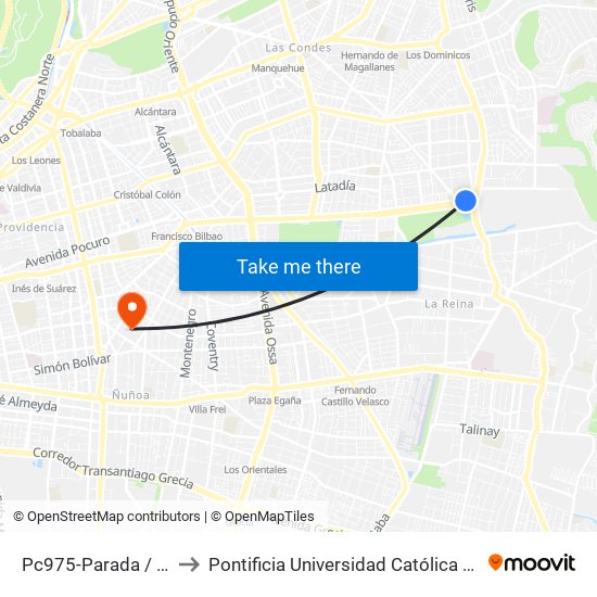 Pc975-Parada / Portal La Reina to Pontificia Universidad Católica De Chile (Campus Oriente) map