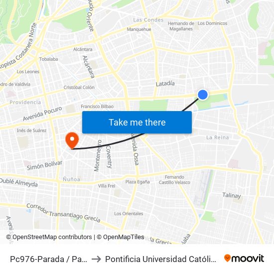 Pc976-Parada / Parque Padre Hurtado to Pontificia Universidad Católica De Chile (Campus Oriente) map