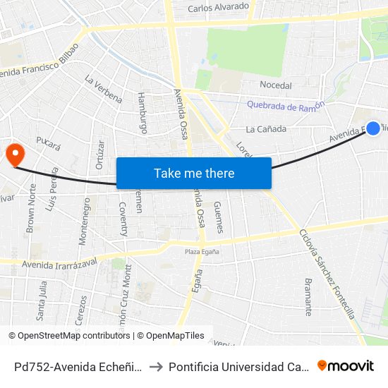 Pd752-Avenida Echeñique / Esq. Avenida Echeñique to Pontificia Universidad Católica De Chile (Campus Oriente) map