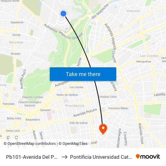 Pb101-Avenida Del Parque / Esq. Av. Del Cóndor to Pontificia Universidad Católica De Chile (Campus Oriente) map