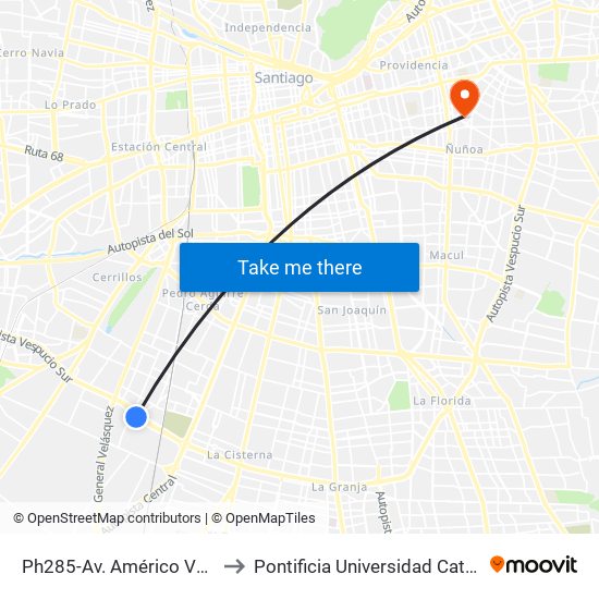 Ph285-Av. Américo Vespucio / Esq. Casa Grande to Pontificia Universidad Católica De Chile (Campus Oriente) map