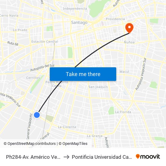 Ph284-Av. Américo Vespucio / Esq. Avenida Central to Pontificia Universidad Católica De Chile (Campus Oriente) map