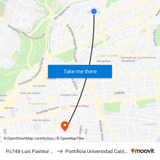 Pc748-Luis Pasteur / Esq. Manquehue Norte to Pontificia Universidad Católica De Chile (Campus Oriente) map