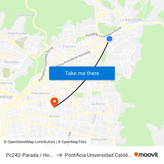 Pc242-Parada / Homecenter Las Condes to Pontificia Universidad Católica De Chile (Campus Oriente) map