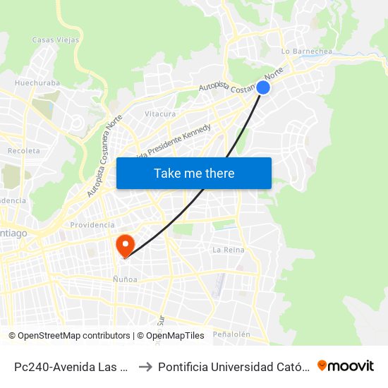 Pc240-Avenida Las Condes / Esq. Pamplona to Pontificia Universidad Católica De Chile (Campus Oriente) map