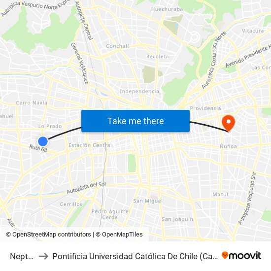 Neptuno to Pontificia Universidad Católica De Chile (Campus Oriente) map