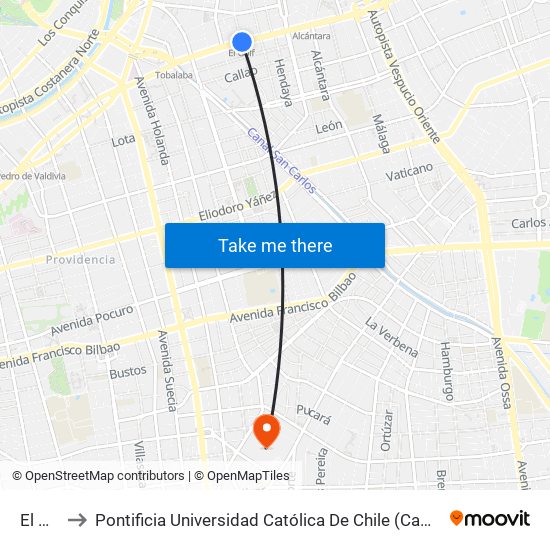 El Golf to Pontificia Universidad Católica De Chile (Campus Oriente) map